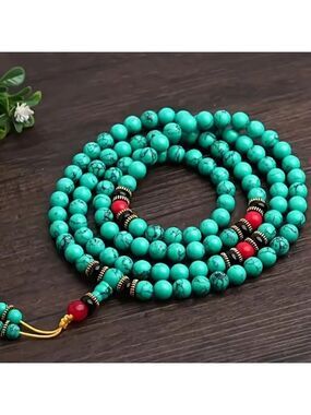 Handmade Dyed Green Turquoise Howlite Bead Stretch Necklace - 29 inches #1540